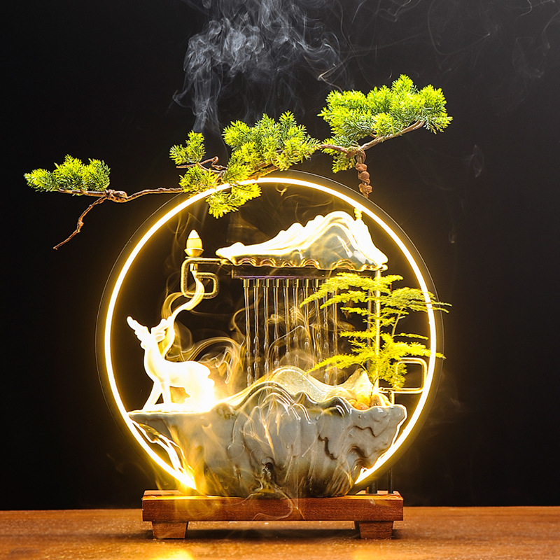 Kerámiából készült Zen asztali vízesés ködösítő párásítóval, decalokkal és mázzal, injekciós öntéssel