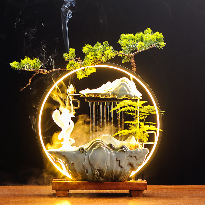 Kerámiából készült Zen asztali vízesés ködösítő párásítóval, decalokkal és mázzal, injekciós öntéssel