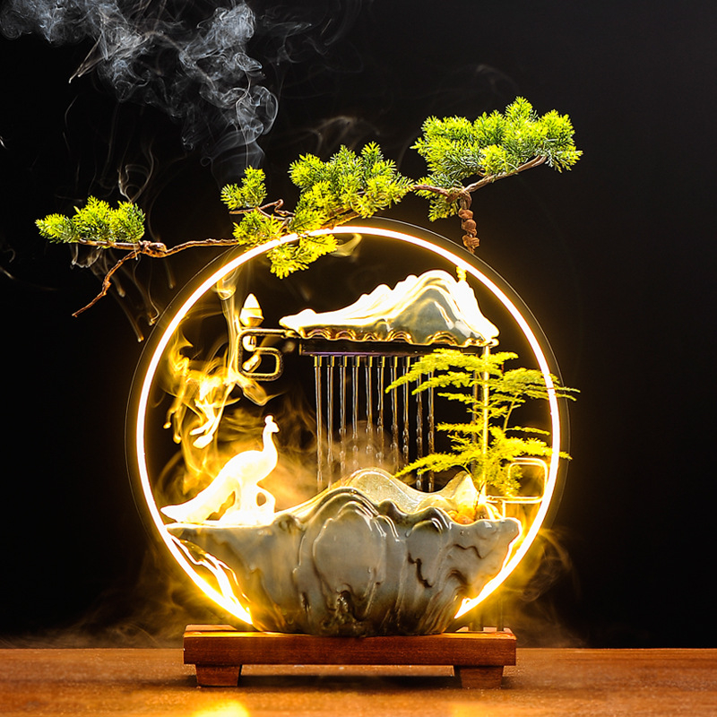 Kerámiából készült Zen asztali vízesés ködösítő párásítóval, decalokkal és mázzal, injekciós öntéssel