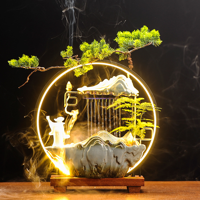 Kerámiából készült Zen asztali vízesés ködösítő párásítóval, decalokkal és mázzal, injekciós öntéssel