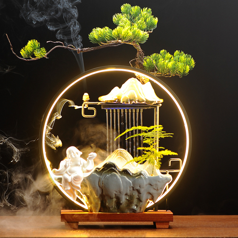 Kerámiából készült Zen asztali vízesés ködösítő párásítóval, decalokkal és mázzal, injekciós öntéssel