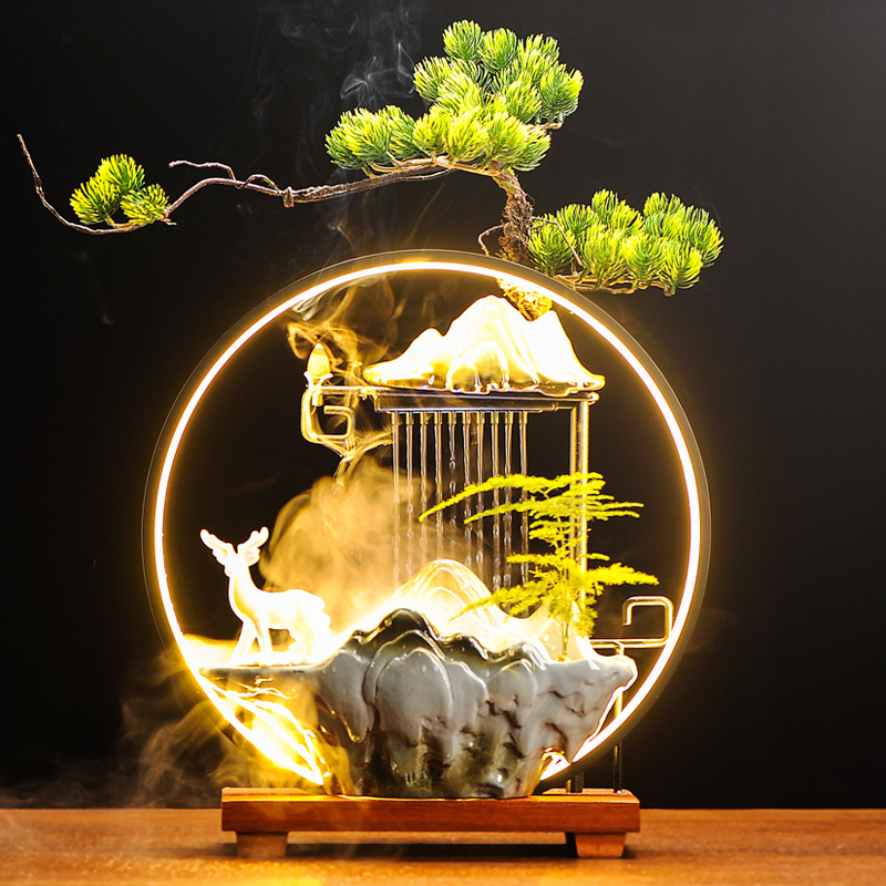 Kerámiából készült Zen asztali vízesés ködösítő párásítóval, decalokkal és mázzal, injekciós öntéssel