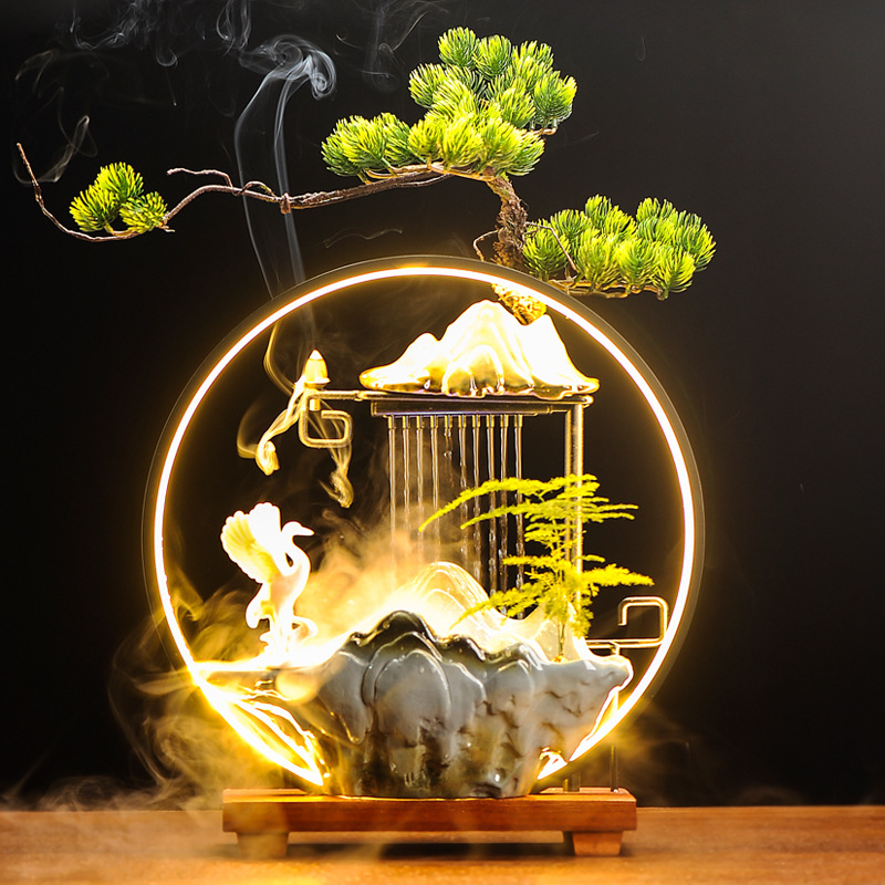 Kerámiából készült Zen asztali vízesés ködösítő párásítóval, decalokkal és mázzal, injekciós öntéssel