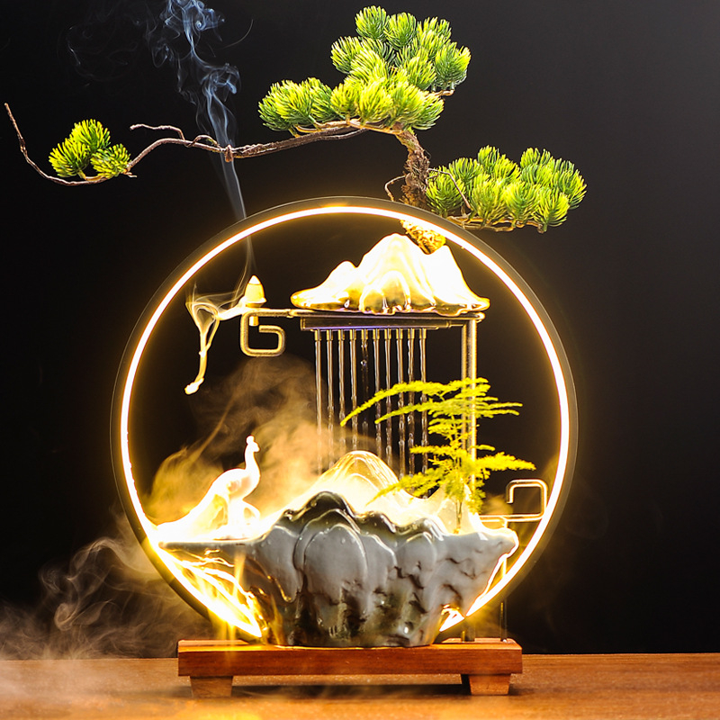 Kerámiából készült Zen asztali vízesés ködösítő párásítóval, decalokkal és mázzal, injekciós öntéssel