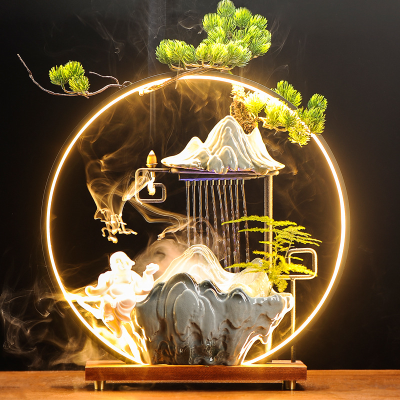 Kerámiából készült Zen asztali vízesés ködösítő párásítóval, decalokkal és mázzal, injekciós öntéssel