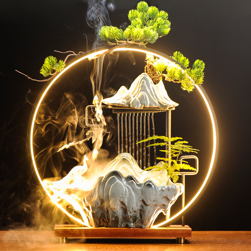 Kerámiából készült Zen asztali vízesés ködösítő párásítóval, decalokkal és mázzal, injekciós öntéssel