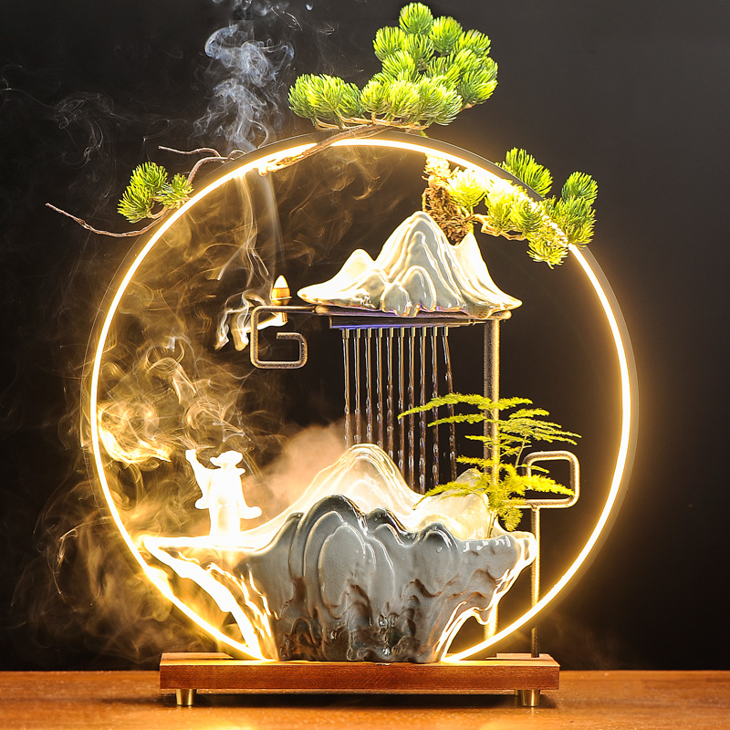 Kerámiából készült Zen asztali vízesés ködösítő párásítóval, decalokkal és mázzal, injekciós öntéssel