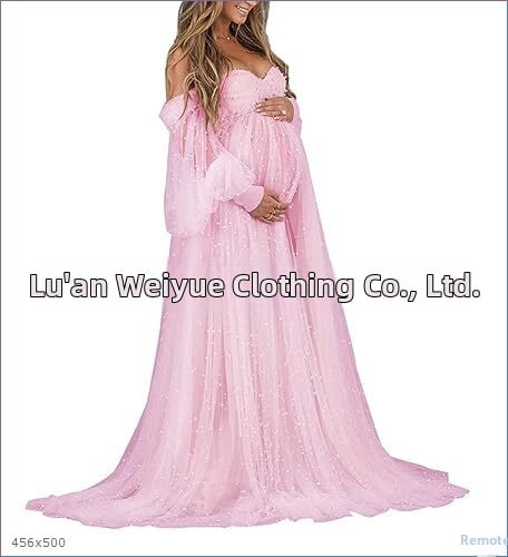 Rochie cu un umăr, din plasă patchwork, maternitate, A-line lungă, mâneci puff