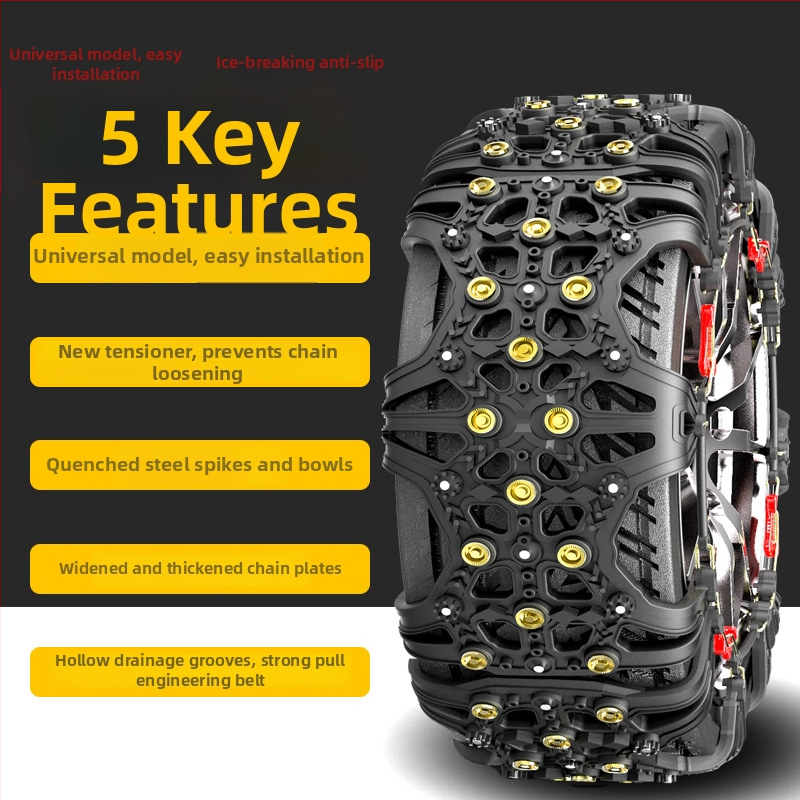 Lanț de zăpadă din cauciuc, anti-derapant, pentru mașini, SUV, microbuze și MPV, universal pentru anvelope 165-285, greutate 4-7 kg
