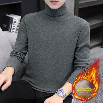 Tricou bărbătesc cu catifea dublă, guler înalt, mâneci lungi, pentru iarnă-toamnă, amestec poliester 91–95%