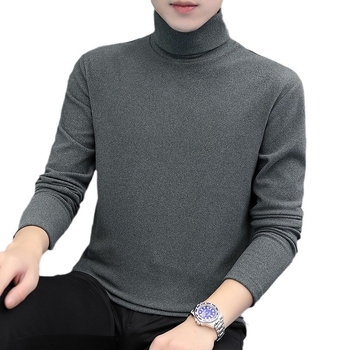 Tricou bărbătesc cu catifea dublă, guler înalt, mâneci lungi, pentru iarnă-toamnă, amestec poliester 91–95%