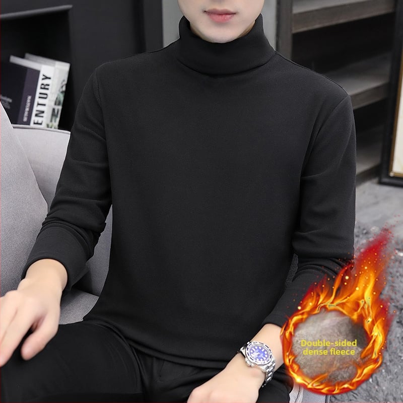 Tricou bărbătesc cu catifea dublă, guler înalt, mâneci lungi, pentru iarnă-toamnă, amestec poliester 91–95%