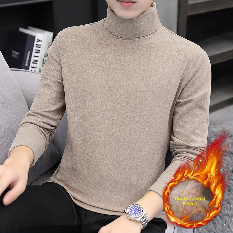 Tricou bărbătesc cu catifea dublă, guler înalt, mâneci lungi, pentru iarnă-toamnă, amestec poliester 91–95%