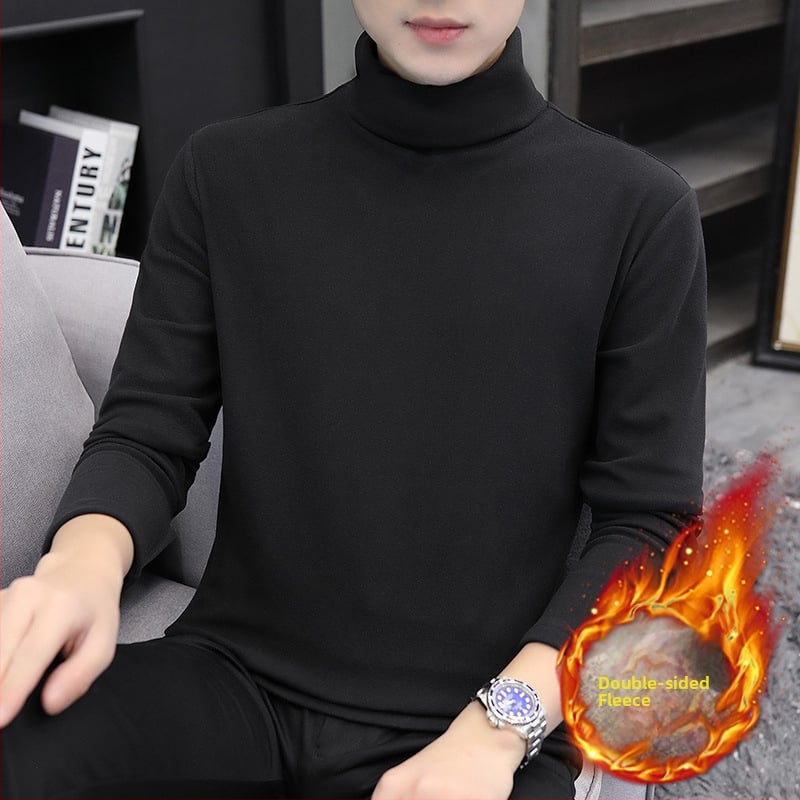 Tricou bărbătesc cu catifea dublă, guler înalt, mâneci lungi, pentru iarnă-toamnă, amestec poliester 91–95%