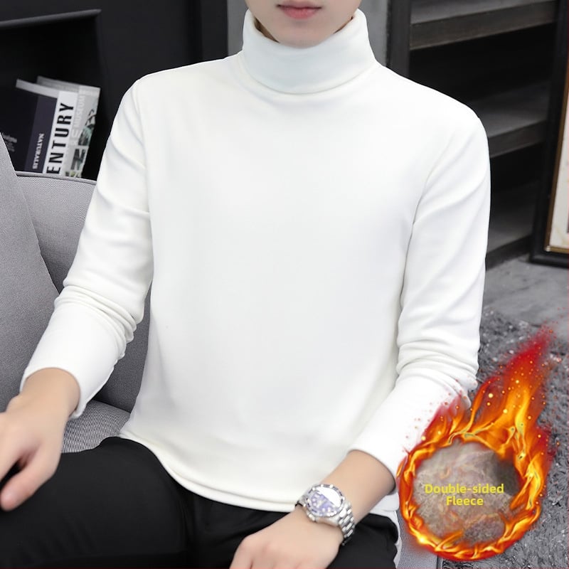 Tricou bărbătesc cu catifea dublă, guler înalt, mâneci lungi, pentru iarnă-toamnă, amestec poliester 91–95%