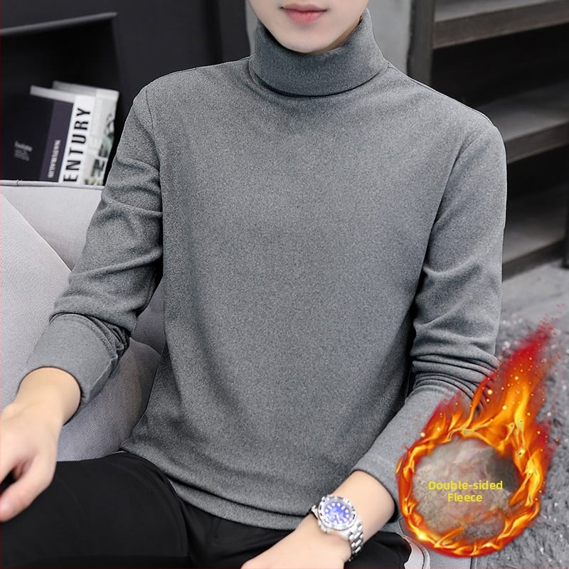 Tricou bărbătesc cu catifea dublă, guler înalt, mâneci lungi, pentru iarnă-toamnă, amestec poliester 91–95%