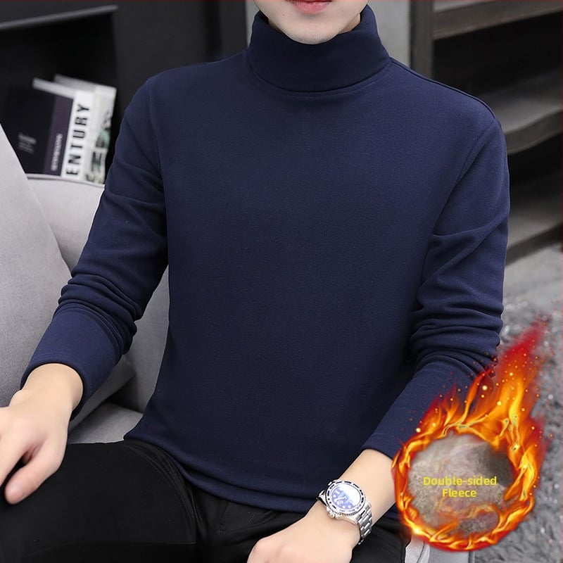 Tricou bărbătesc cu catifea dublă, guler înalt, mâneci lungi, pentru iarnă-toamnă, amestec poliester 91–95%