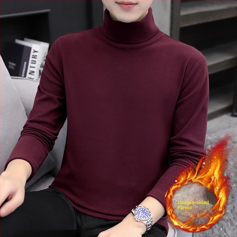 Tricou bărbătesc cu catifea dublă, guler înalt, mâneci lungi, pentru iarnă-toamnă, amestec poliester 91–95%