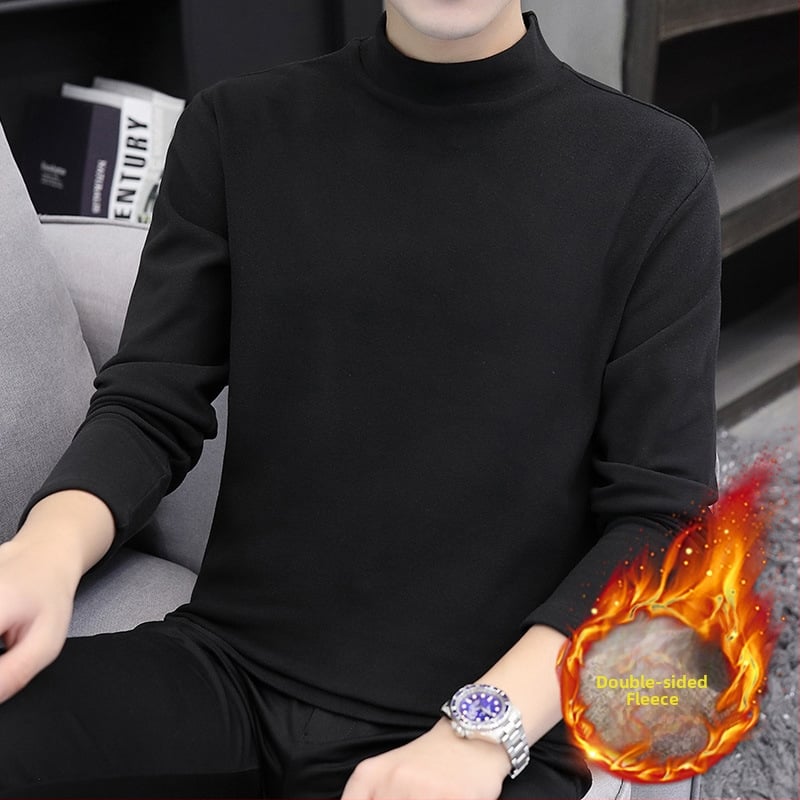 Tricou bărbătesc cu catifea dublă, guler înalt, mâneci lungi, pentru iarnă-toamnă, amestec poliester 91–95%