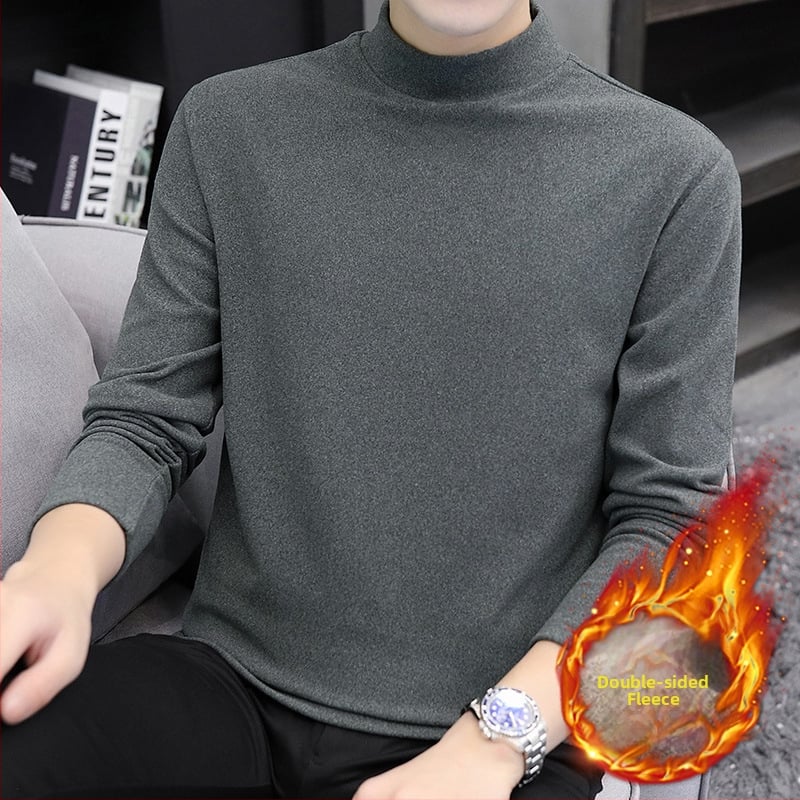 Tricou bărbătesc cu catifea dublă, guler înalt, mâneci lungi, pentru iarnă-toamnă, amestec poliester 91–95%