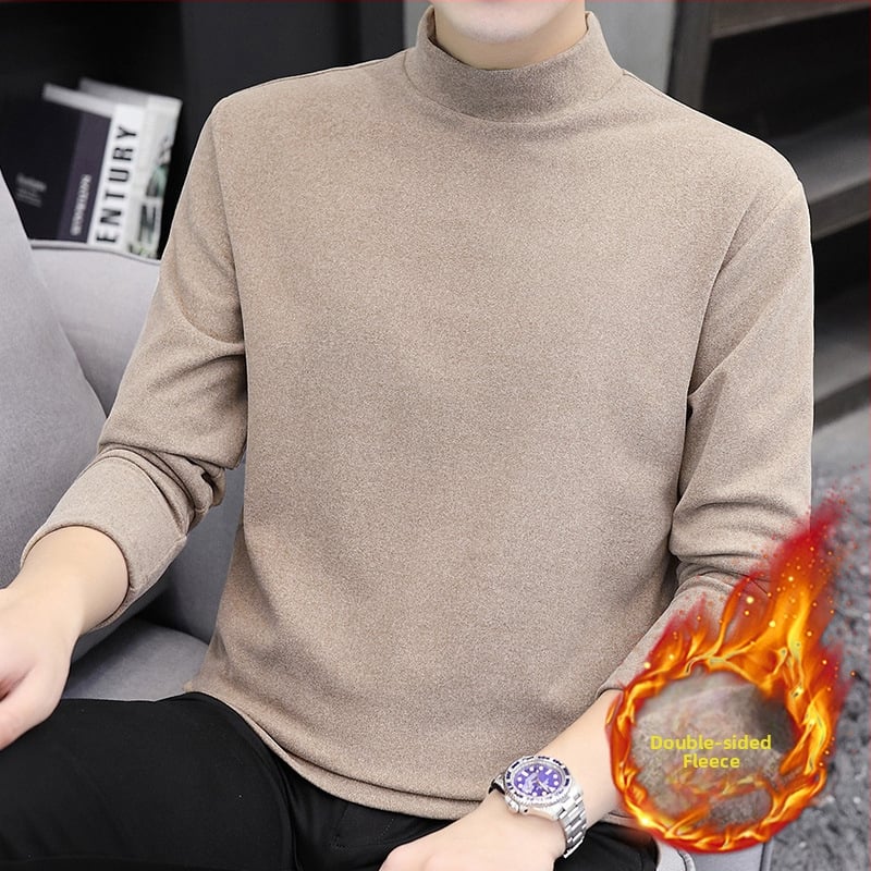 Tricou bărbătesc cu catifea dublă, guler înalt, mâneci lungi, pentru iarnă-toamnă, amestec poliester 91–95%