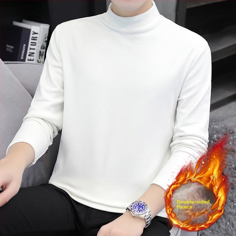 Tricou bărbătesc cu catifea dublă, guler înalt, mâneci lungi, pentru iarnă-toamnă, amestec poliester 91–95%