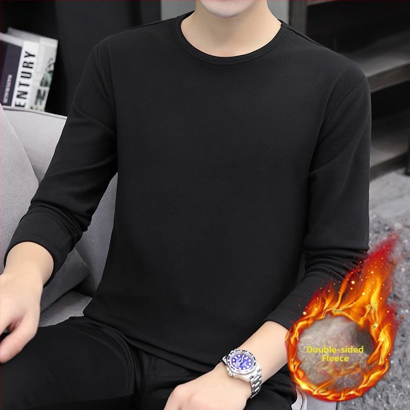 Tricou bărbătesc cu catifea dublă, guler înalt, mâneci lungi, pentru iarnă-toamnă, amestec poliester 91–95%