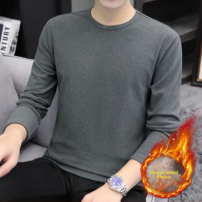 Tricou bărbătesc cu catifea dublă, guler înalt, mâneci lungi, pentru iarnă-toamnă, amestec poliester 91–95%
