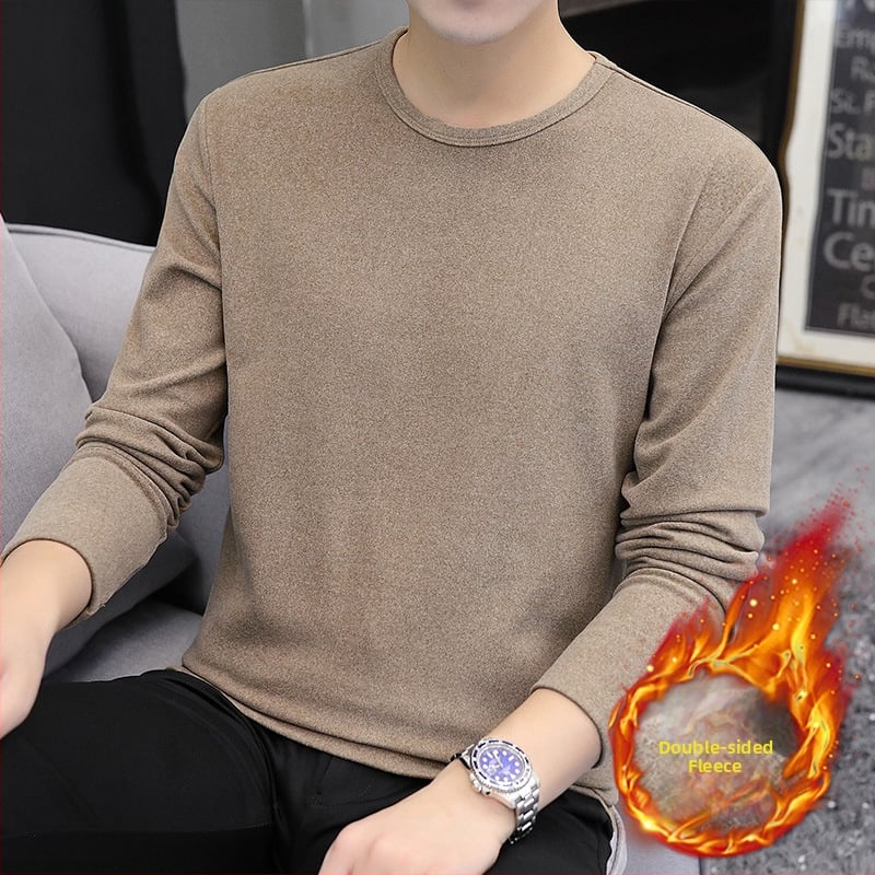 Tricou bărbătesc cu catifea dublă, guler înalt, mâneci lungi, pentru iarnă-toamnă, amestec poliester 91–95%