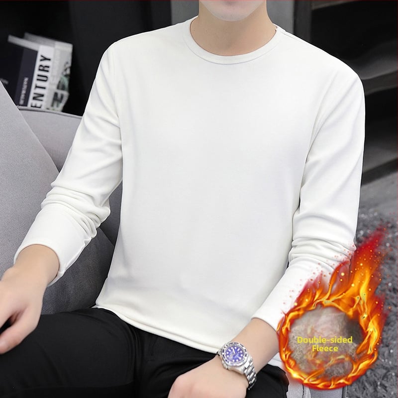 Tricou bărbătesc cu catifea dublă, guler înalt, mâneci lungi, pentru iarnă-toamnă, amestec poliester 91–95%