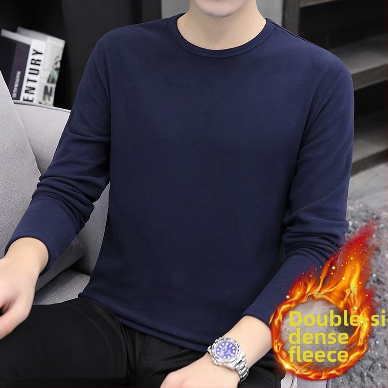 Tricou bărbătesc cu catifea dublă, guler înalt, mâneci lungi, pentru iarnă-toamnă, amestec poliester 91–95%