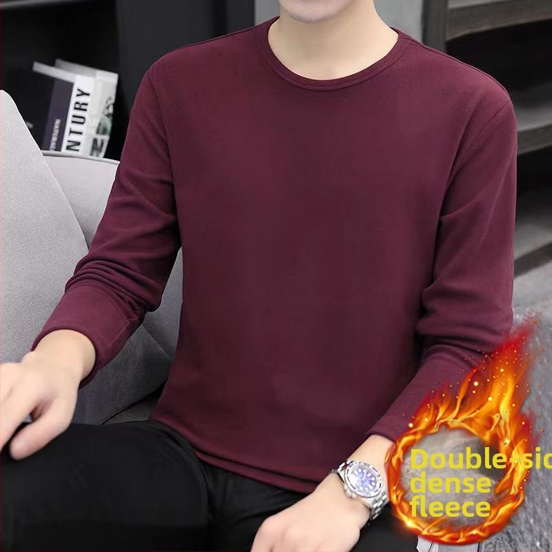 Tricou bărbătesc cu catifea dublă, guler înalt, mâneci lungi, pentru iarnă-toamnă, amestec poliester 91–95%