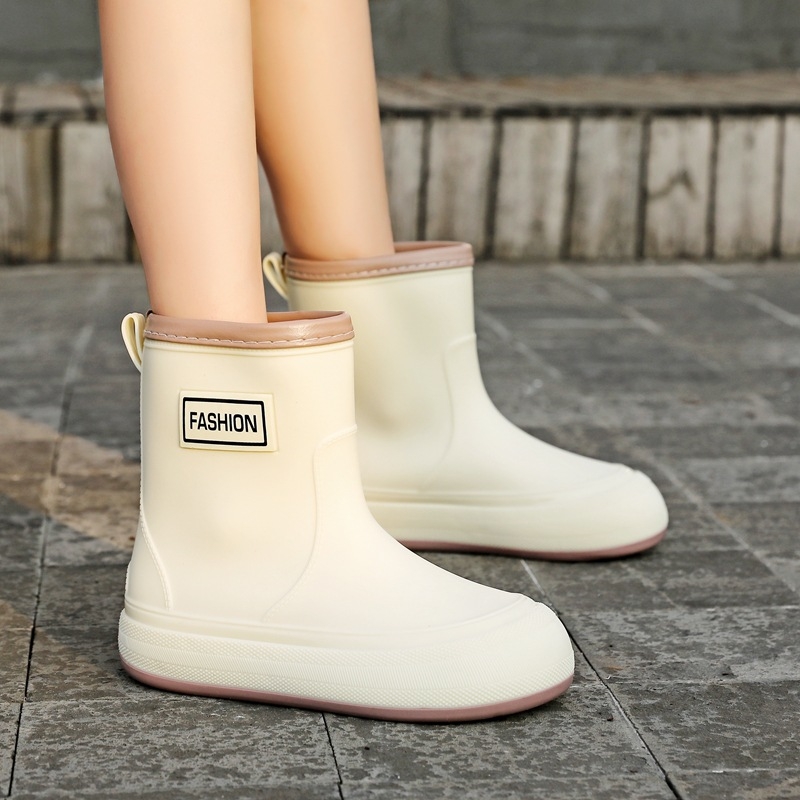 Γυναικείες αδιάβροχες PVC μπότες βροχής, κοντός σωλήνας, αντιολισθητική σόλα, 1–3 cm τακούνι, τεσσάρων εποχών
