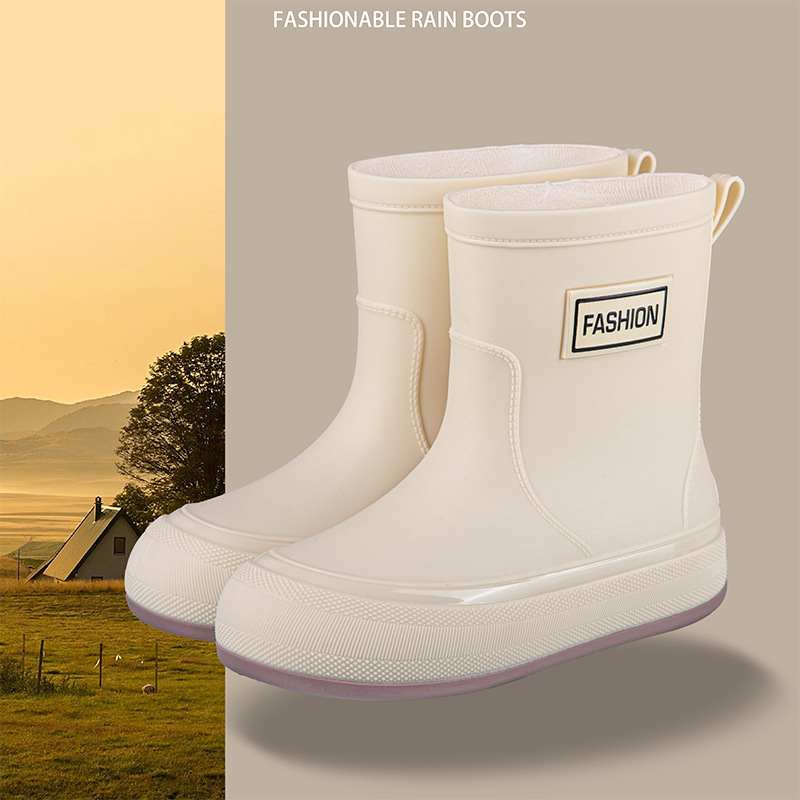 Γυναικείες αδιάβροχες PVC μπότες βροχής, κοντός σωλήνας, αντιολισθητική σόλα, 1–3 cm τακούνι, τεσσάρων εποχών
