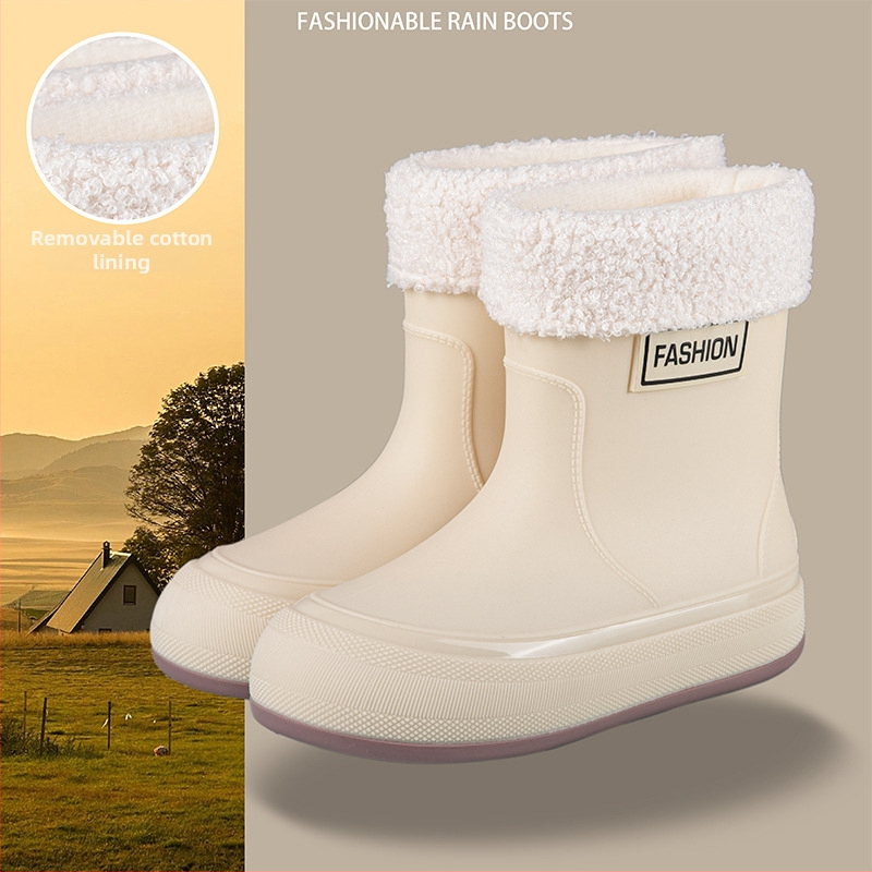 Γυναικείες αδιάβροχες PVC μπότες βροχής, κοντός σωλήνας, αντιολισθητική σόλα, 1–3 cm τακούνι, τεσσάρων εποχών