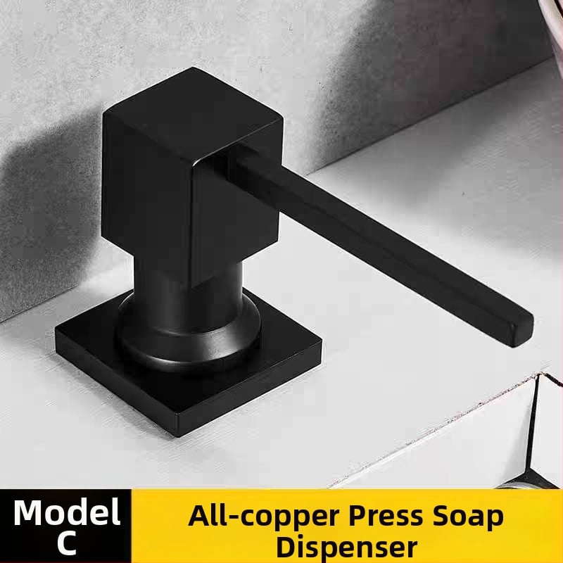 Диспенсър за сапун за кухненска мивка – голям капацитет, механизъм за натискане, корпус от мед и неръждаема стомана с бутилка ПЭ