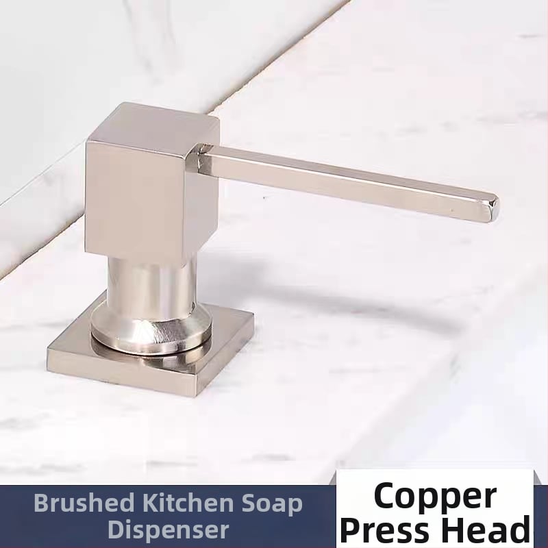 Диспенсър за сапун за кухненска мивка – голям капацитет, механизъм за натискане, корпус от мед и неръждаема стомана с бутилка ПЭ