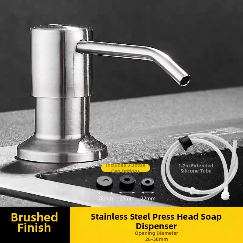 Диспенсър за сапун за кухненска мивка – голям капацитет, механизъм за натискане, корпус от мед и неръждаема стомана с бутилка ПЭ