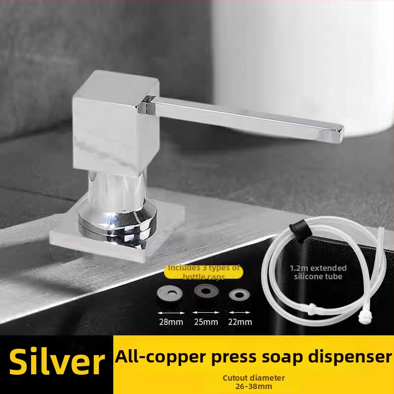 Диспенсър за сапун за кухненска мивка – голям капацитет, механизъм за натискане, корпус от мед и неръждаема стомана с бутилка ПЭ