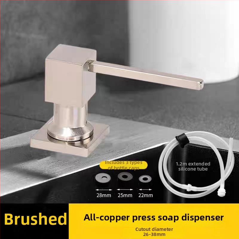 Диспенсър за сапун за кухненска мивка – голям капацитет, механизъм за натискане, корпус от мед и неръждаема стомана с бутилка ПЭ