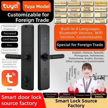 Okos ajtózár ujjlenyomat, jelszó, kártya és távoli feloldás funkciókkal — Tuya P2 testreszabott verzió; 100 ujjlenyomat tárolás, <0,5 s olvasás, FAR <0,001%, FRR <0,001%, azonosítás 1:N