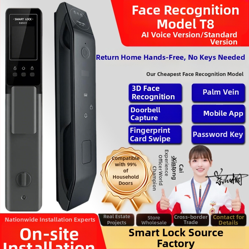 Okos ajtózár ujjlenyomat, jelszó, kártya és távoli feloldás funkciókkal — Tuya P2 testreszabott verzió; 100 ujjlenyomat tárolás, <0,5 s olvasás, FAR <0,001%, FRR <0,001%, azonosítás 1:N