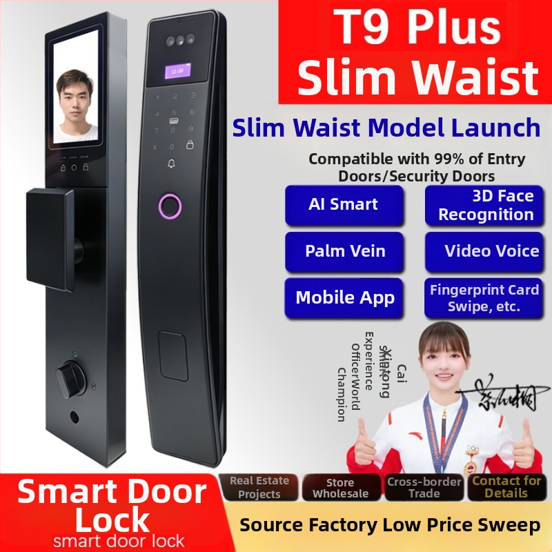 Okos ajtózár ujjlenyomat, jelszó, kártya és távoli feloldás funkciókkal — Tuya P2 testreszabott verzió; 100 ujjlenyomat tárolás, <0,5 s olvasás, FAR <0,001%, FRR <0,001%, azonosítás 1:N