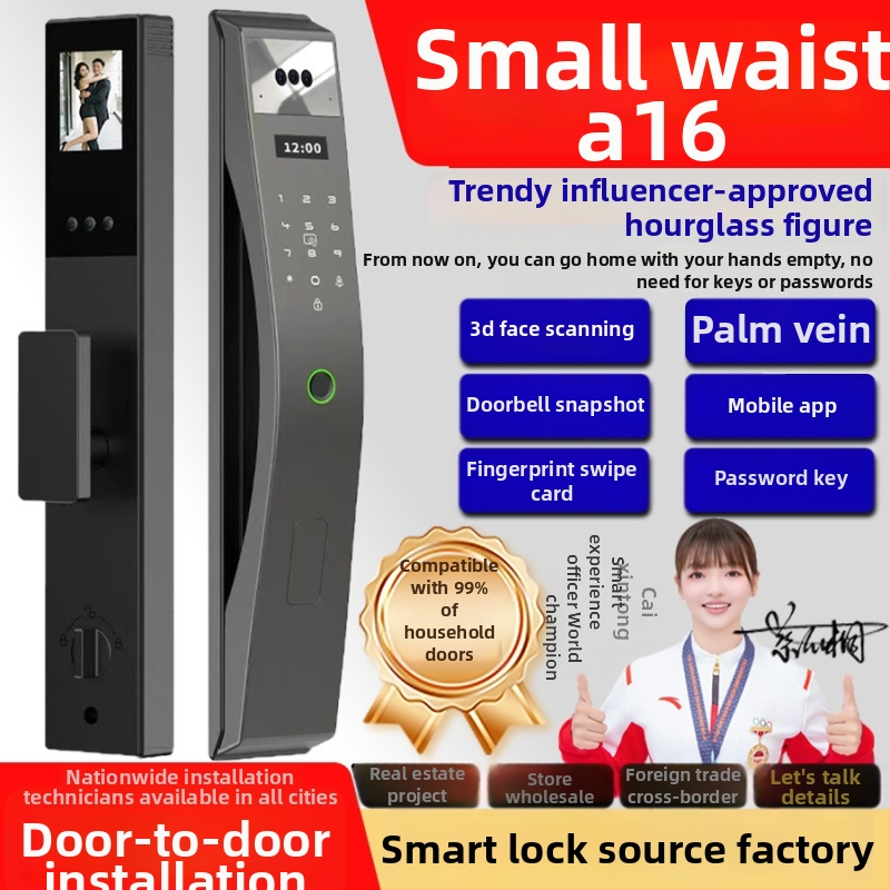 Okos ajtózár ujjlenyomat, jelszó, kártya és távoli feloldás funkciókkal — Tuya P2 testreszabott verzió; 100 ujjlenyomat tárolás, <0,5 s olvasás, FAR <0,001%, FRR <0,001%, azonosítás 1:N