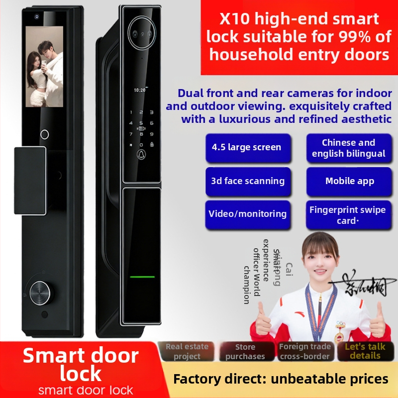 Okos ajtózár ujjlenyomat, jelszó, kártya és távoli feloldás funkciókkal — Tuya P2 testreszabott verzió; 100 ujjlenyomat tárolás, <0,5 s olvasás, FAR <0,001%, FRR <0,001%, azonosítás 1:N