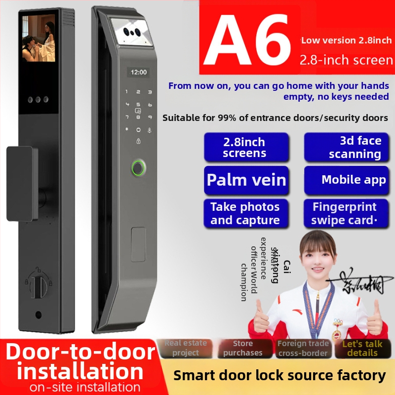 Okos ajtózár ujjlenyomat, jelszó, kártya és távoli feloldás funkciókkal — Tuya P2 testreszabott verzió; 100 ujjlenyomat tárolás, <0,5 s olvasás, FAR <0,001%, FRR <0,001%, azonosítás 1:N