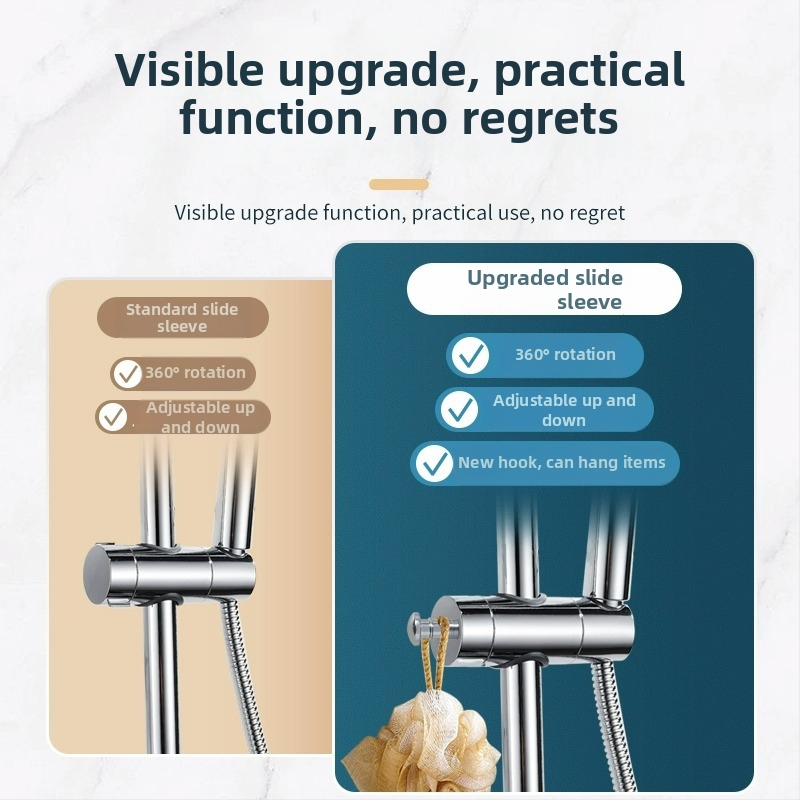 Držiak sprchový s vyvýšenou tyčou, univerzálny, bez vŕtania, nastaviteľné spodné sedenie a posuvný puzdro — Carpenter Ding