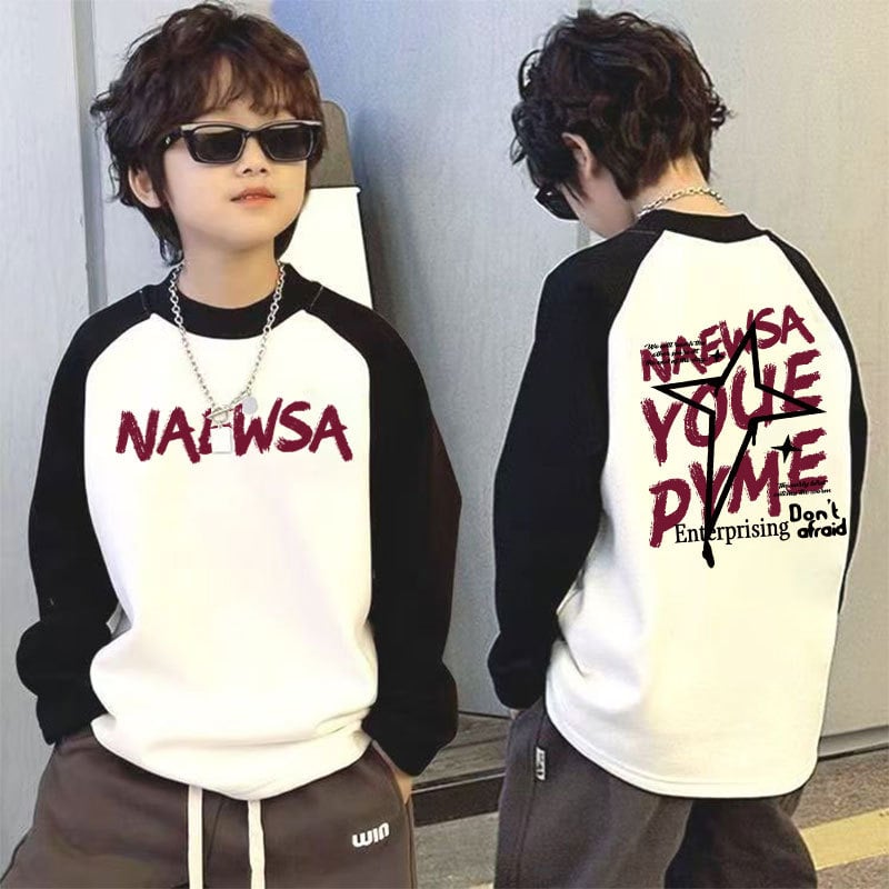 Παιδικό μακρυμάνικο τοπ για τον χειμώνα με θερμική επένδυση, βάσης ρούχου, σχέδιο color-block, 100% πολυεστέρας, στρογγυλός λαιμός, χωρίς κουκούλα