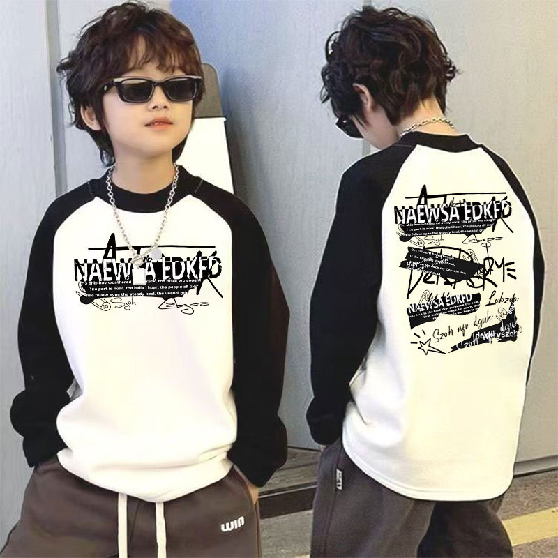 Παιδικό μακρυμάνικο τοπ για τον χειμώνα με θερμική επένδυση, βάσης ρούχου, σχέδιο color-block, 100% πολυεστέρας, στρογγυλός λαιμός, χωρίς κουκούλα