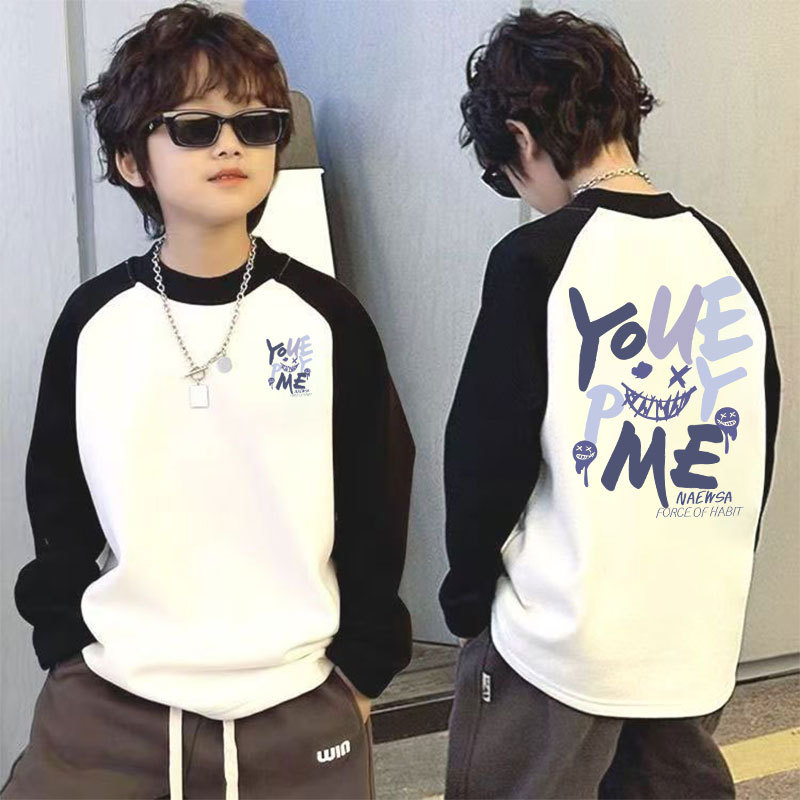 Παιδικό μακρυμάνικο τοπ για τον χειμώνα με θερμική επένδυση, βάσης ρούχου, σχέδιο color-block, 100% πολυεστέρας, στρογγυλός λαιμός, χωρίς κουκούλα